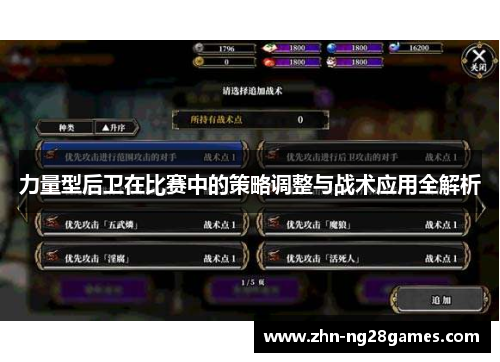 力量型后卫在比赛中的策略调整与战术应用全解析