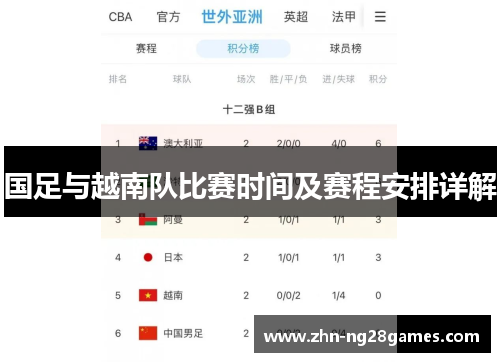 国足与越南队比赛时间及赛程安排详解